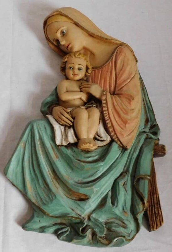 Antieke religieuze plaquette, Madonna met baby Jezus Christus