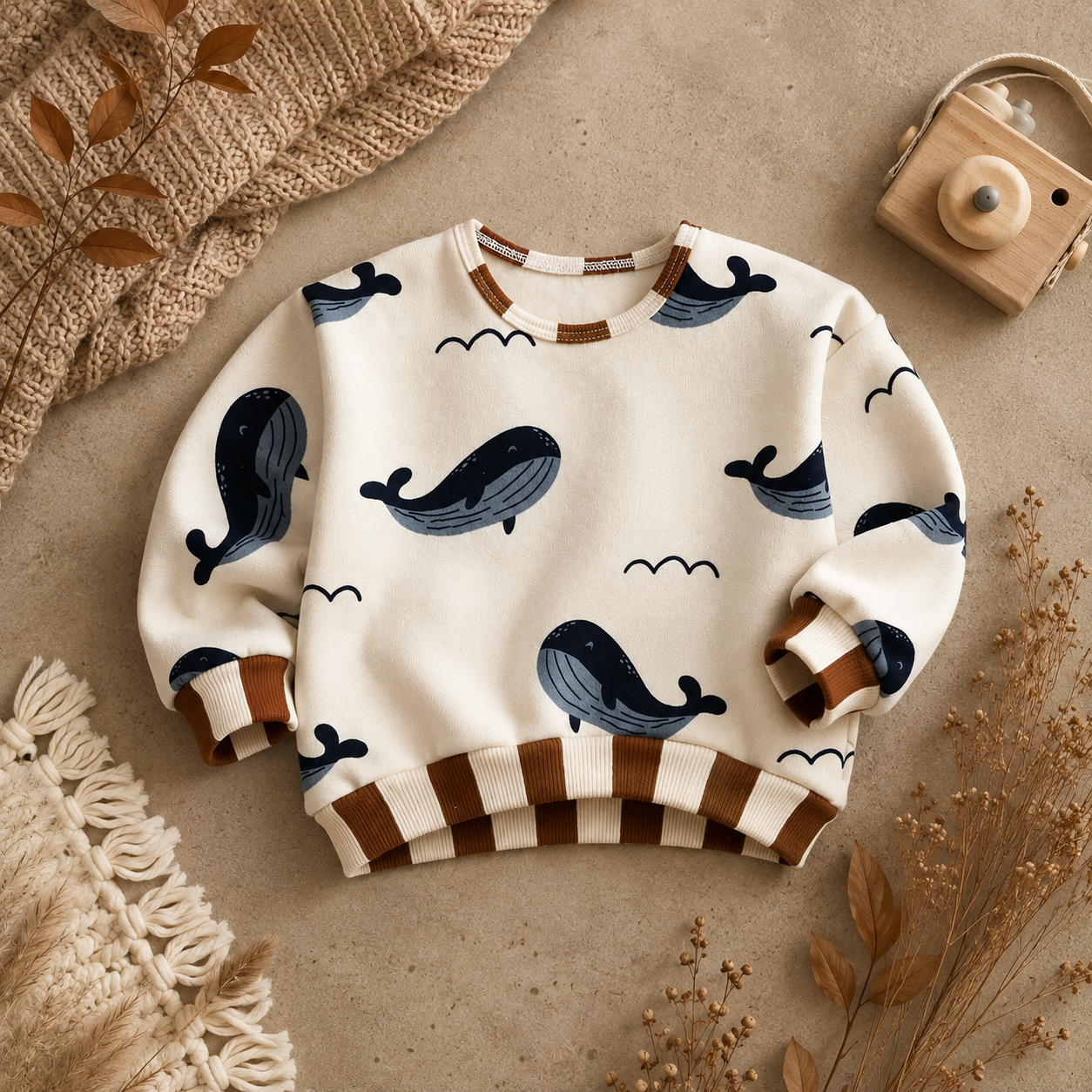 Baby Oversize-Pullover mit Wal-Motiv – Kuschelig weicher Joggingstoff für kalte Tage
