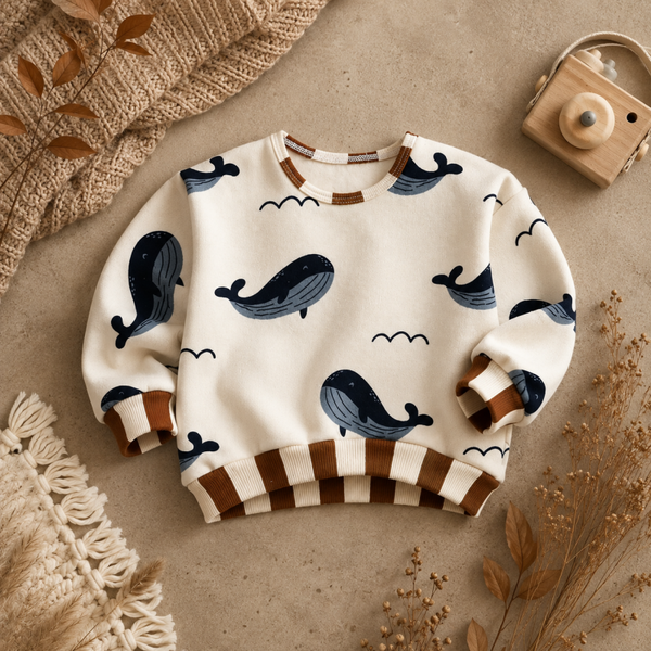 Baby Oversize-Pullover mit Wal-Motiv – Kuschelig weicher Joggingstoff für kalte Tage