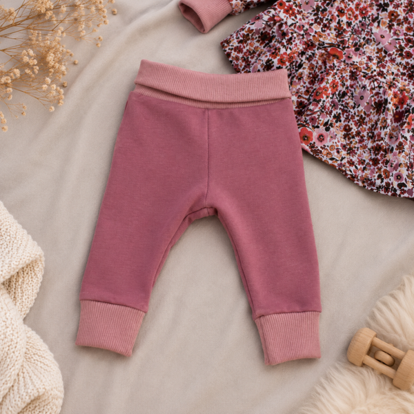 Leggings Baby Altrosa | Babyhose aus French Terry | Handmade Kinderleggings | Herbst Winter | Mädchen Leggings | Gr. 50–92
