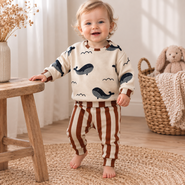 Baby & Kinder Set mit Wal Oversize-Pullover & Hose – Pumphose oder Leggings | Handmade Gr. 50–122