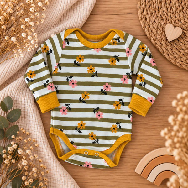 Unikat Babybody „Blumenstreifen“ | Gr. 68