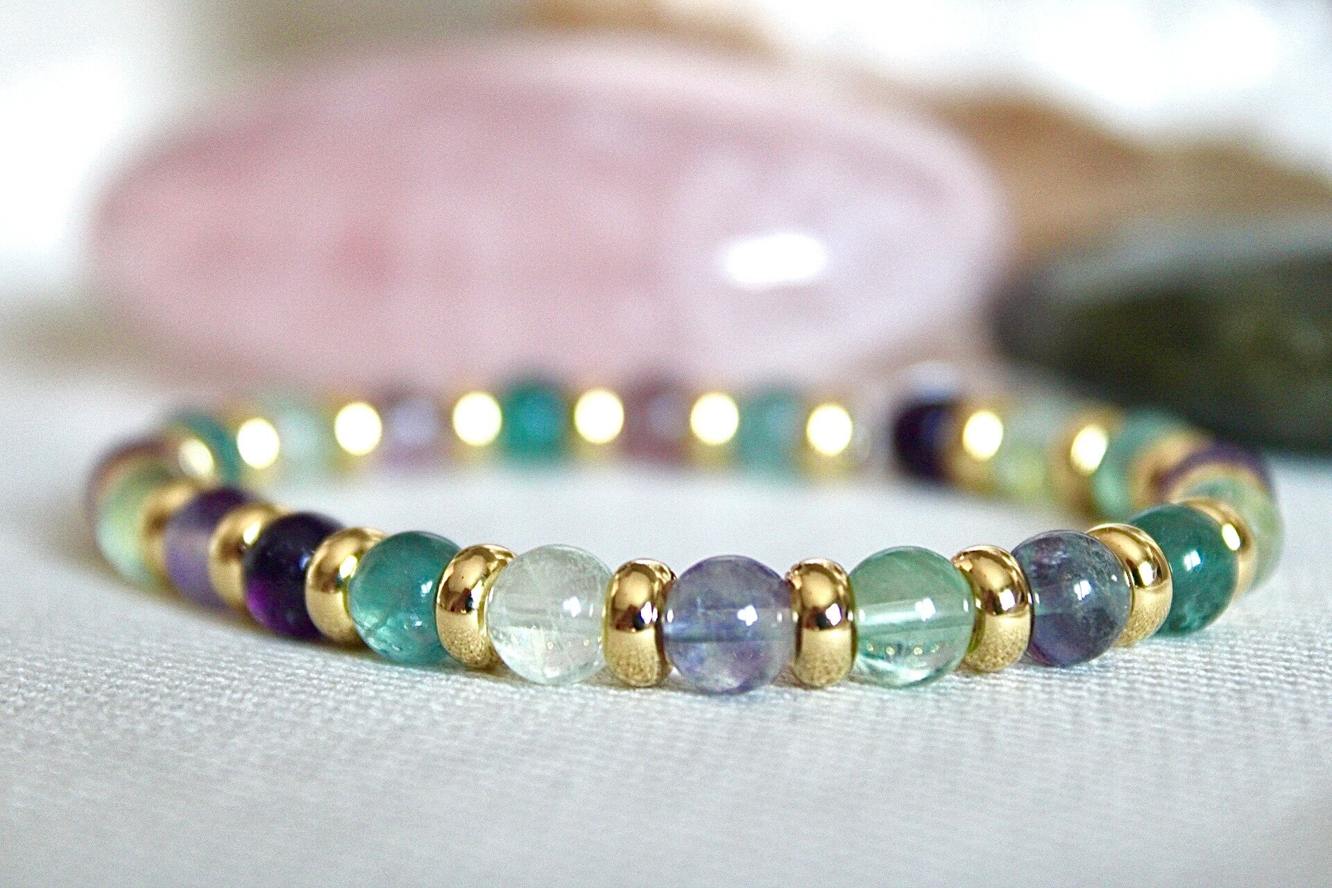 Bracelet Fluorite et perles dorée