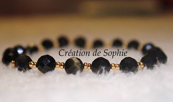 Bracelet obsidienne dorée à facette