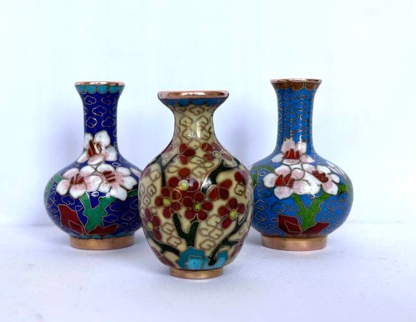 chinees emaille cloisonné 3 vaasjes emaille koper