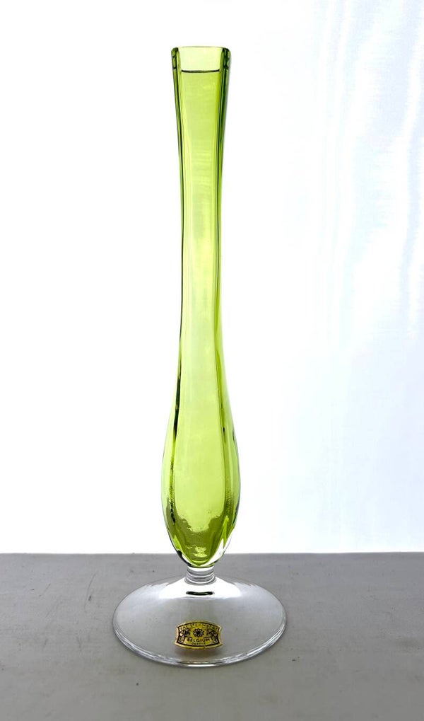 Val Saint Lambert smal groen vaasje kristal - soliflor