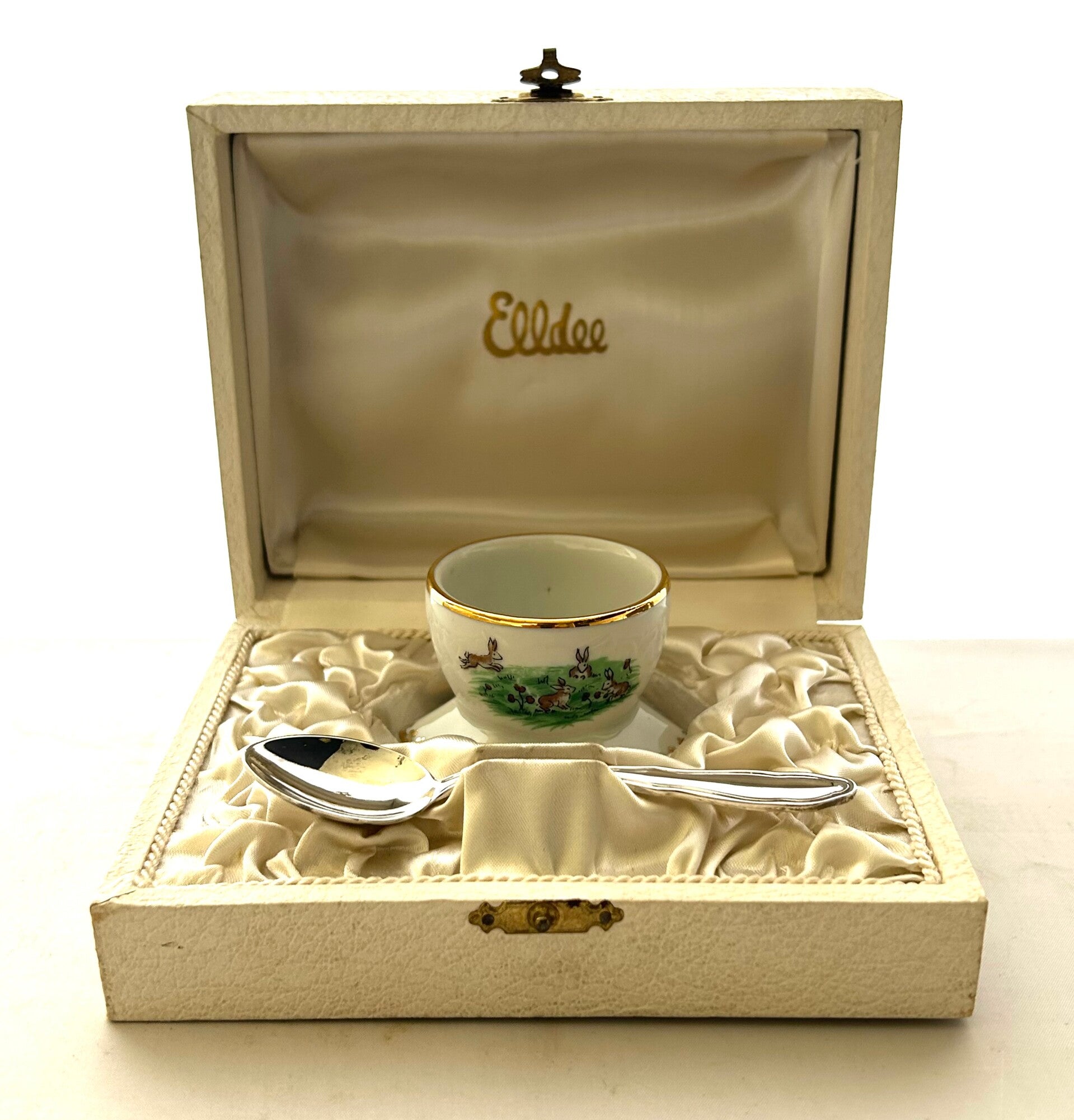 Limoges porselein vintage eierdop verzilverd lepel Elldee