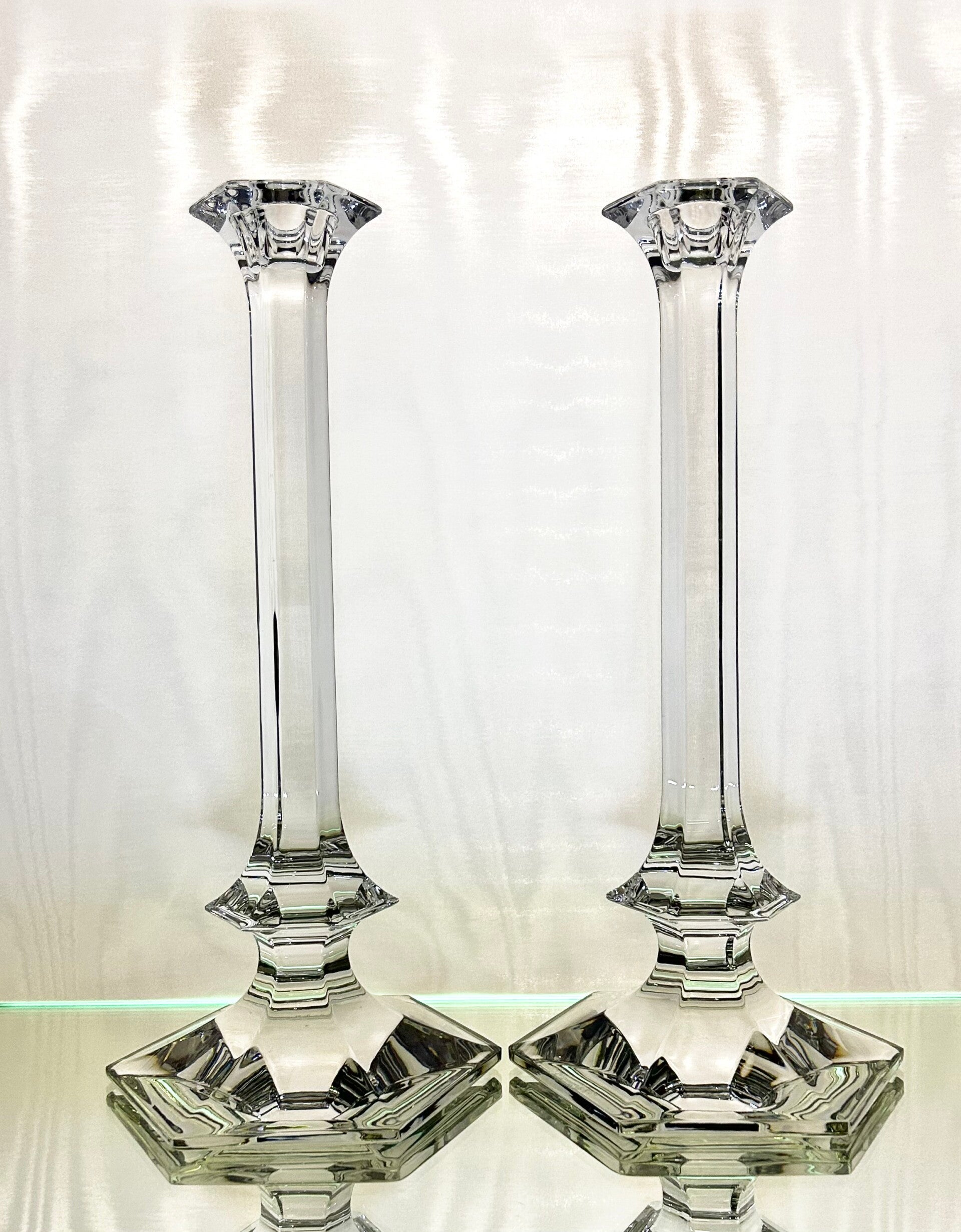 Val Saint Lambert paar kristallen kandelaars Elysee