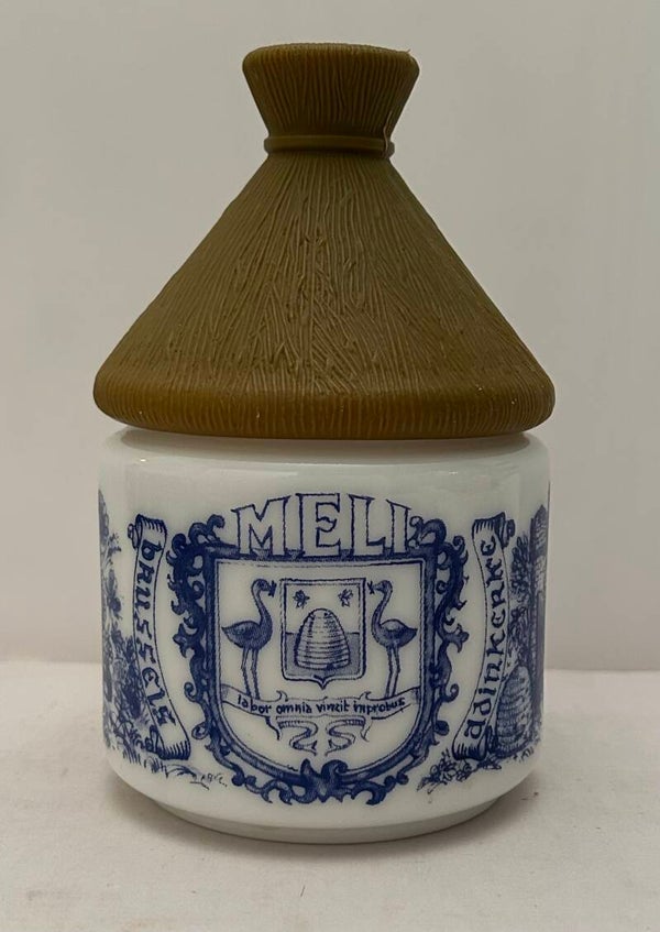 Honingpot Meli Adinkerke opaline glas blauw bedrukt