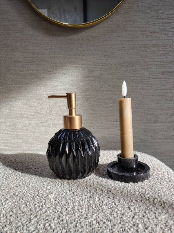 Zeepdispenser/diffuser rond donkerbruin/zwart