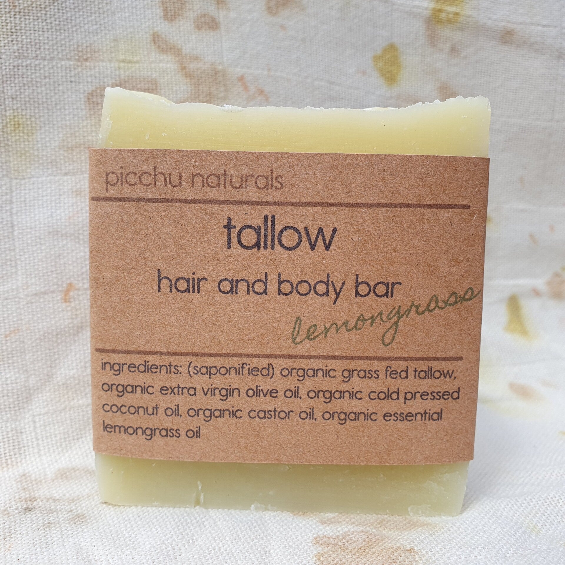 Handgemaakte tallow zeep, citroengras. 140 g