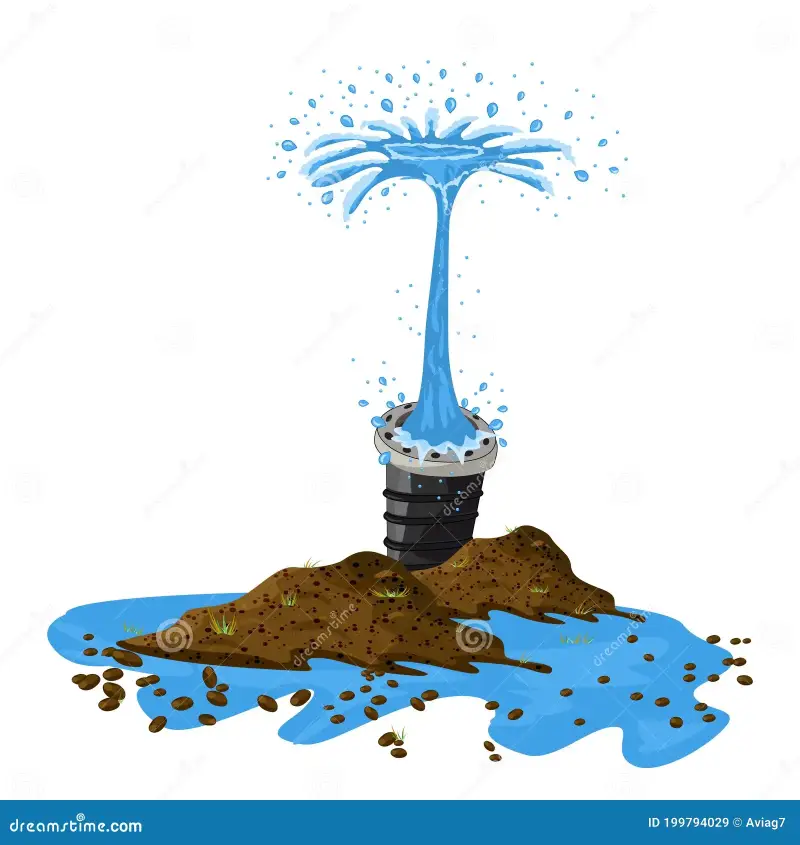 Illustration d'une fuite sur une canalisation enterrée nécessitant une réparation rapide.