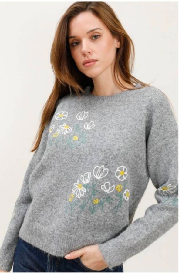 Pull Mooya gris fleurie