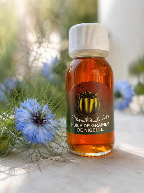 Huile de Graines de Nigelle Pure 60 ml – Pressée à froid | Nigella sativa du Maroc