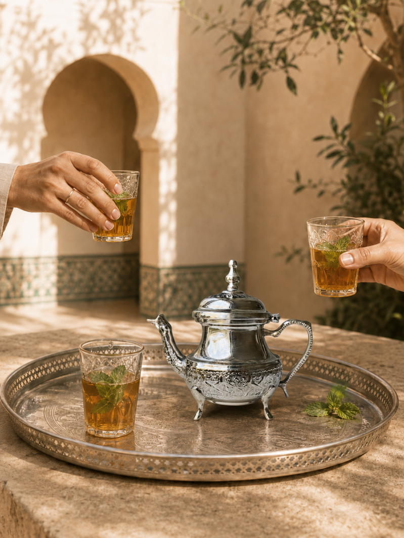 Théière marocaine artisanale en métal argenté