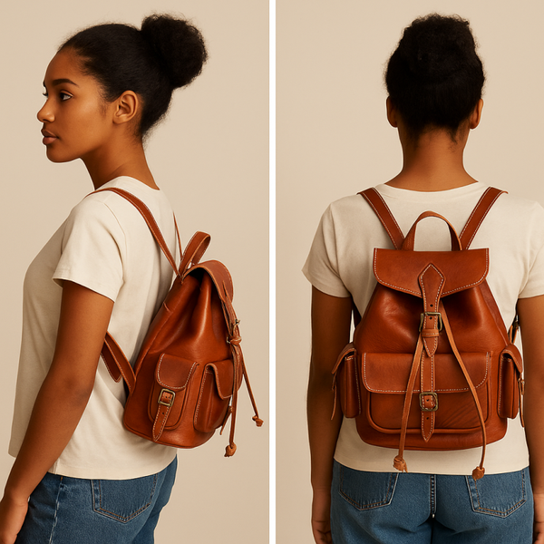 Sac à Dos en Cuir Artisanal du Maroc – Cuir de Vachette Véritable, Fait Main à Fès, Style Authentique & Élégant