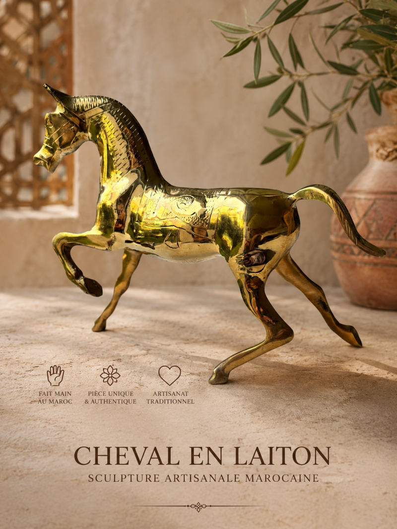 Cheval d'Élégance de Fès – Sculpture artisanale en laiton massif