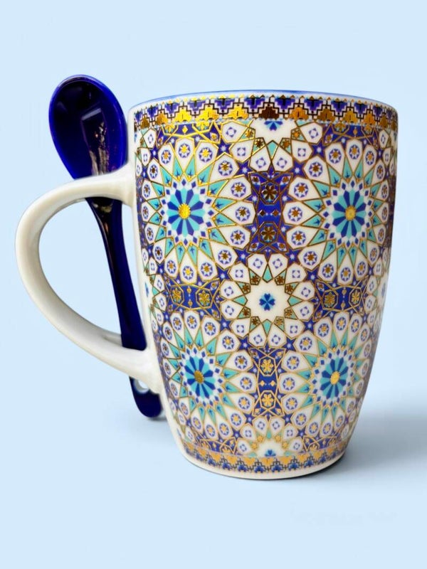 Mug Zellige Impérial Bleu Cobalt & Or – Avec cuillère assortie