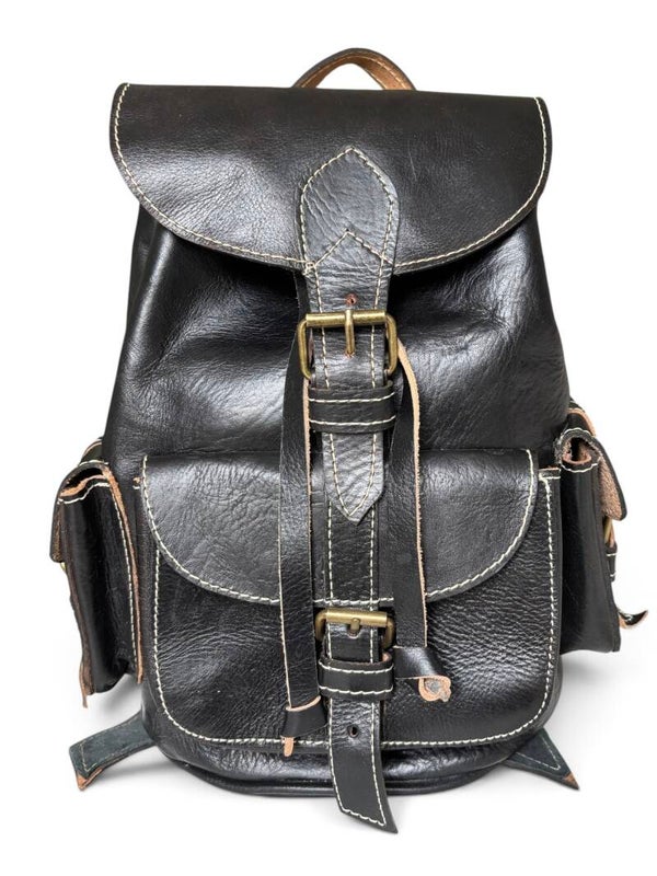 Sac à dos marocain Fès Minuit – Cuir de vachette noir