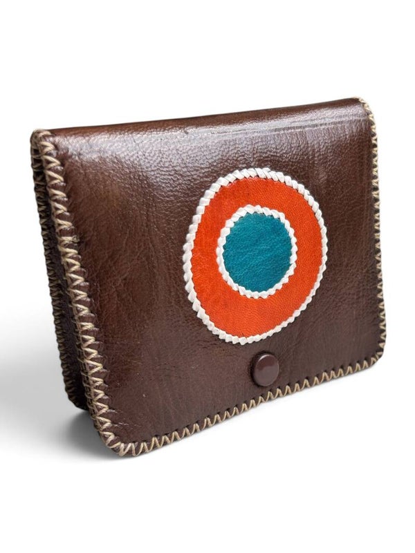 Porte-monnaie artisanal brun de Fès - cuir de chèvre