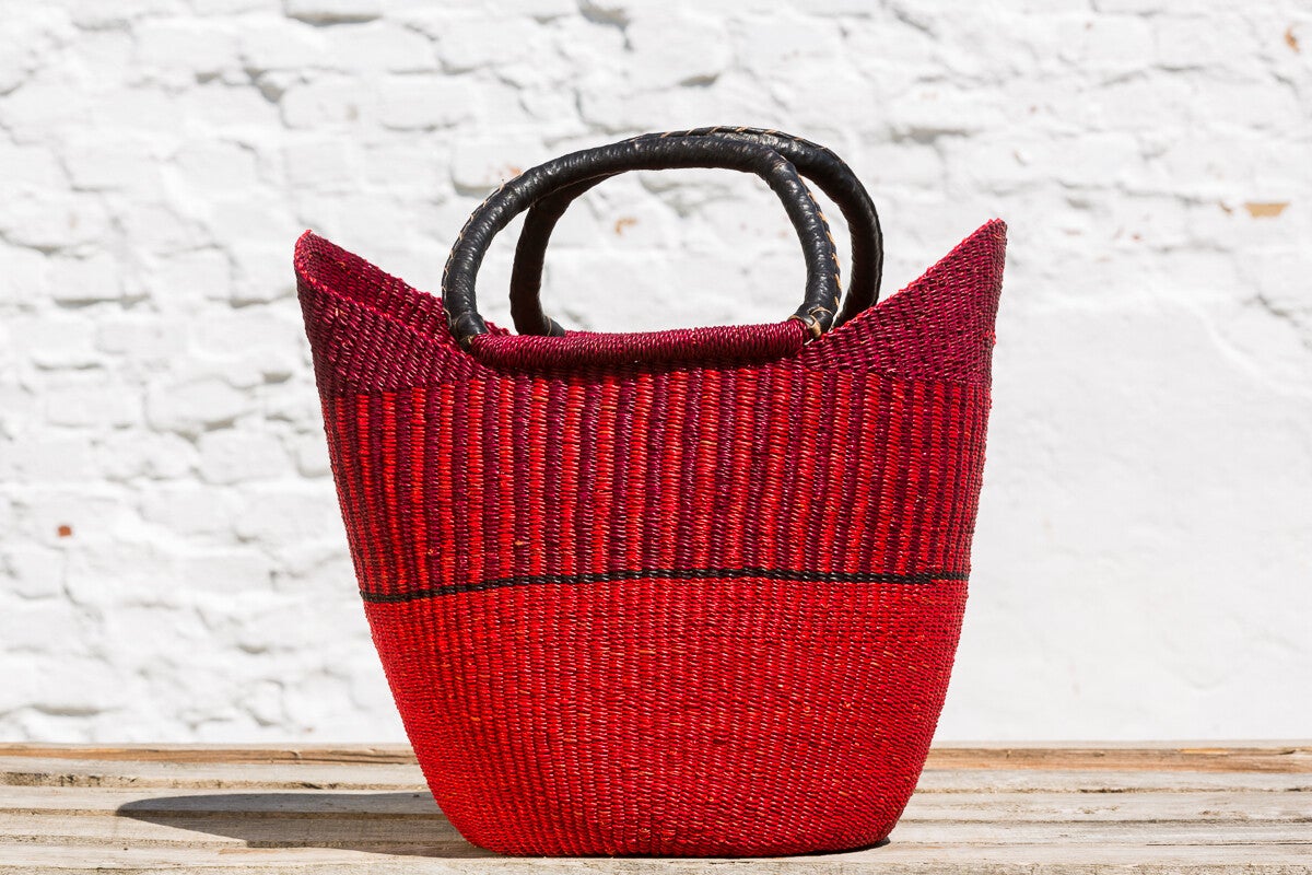 U-shape indkøbsnet håndflettet fra Ghana - Rød