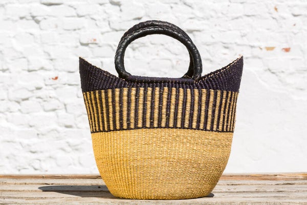 U-shape indkøbsnet håndflettet fra Ghana - Natur/sort