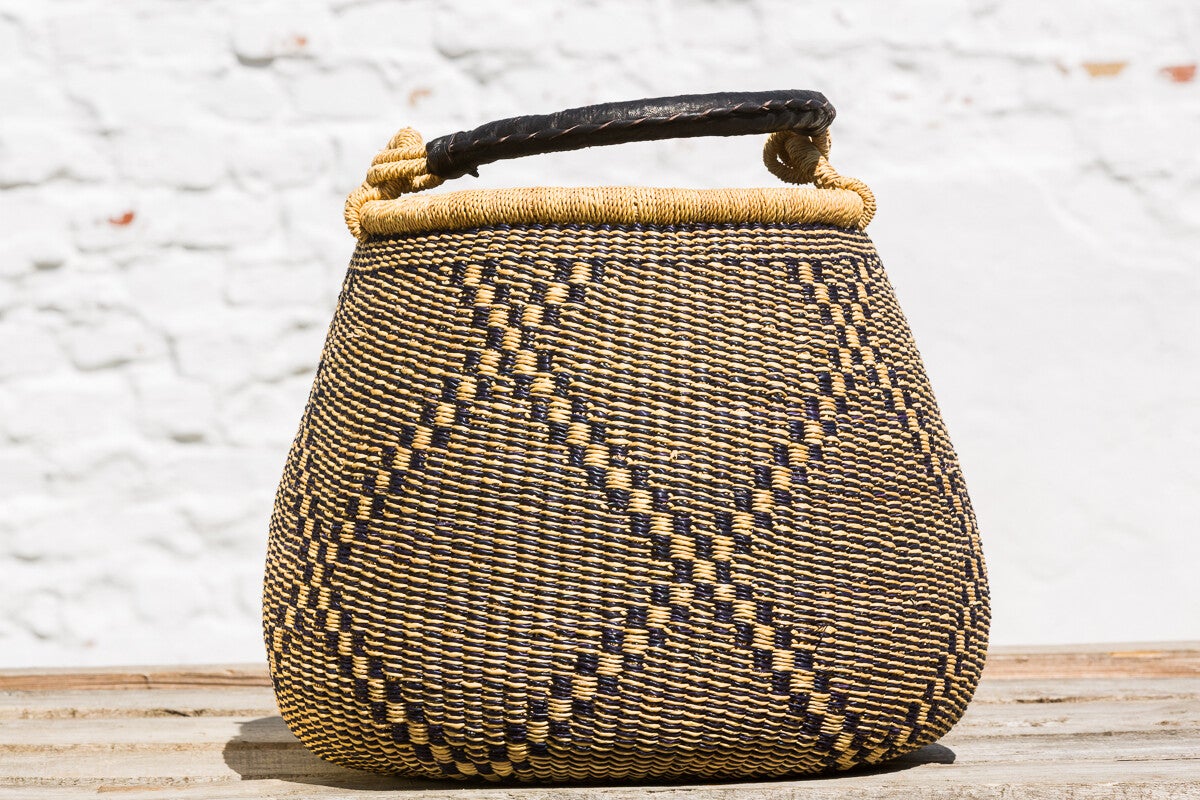 Potbasket - traditionel kurv fra Ghana - Traditionel sort/natur