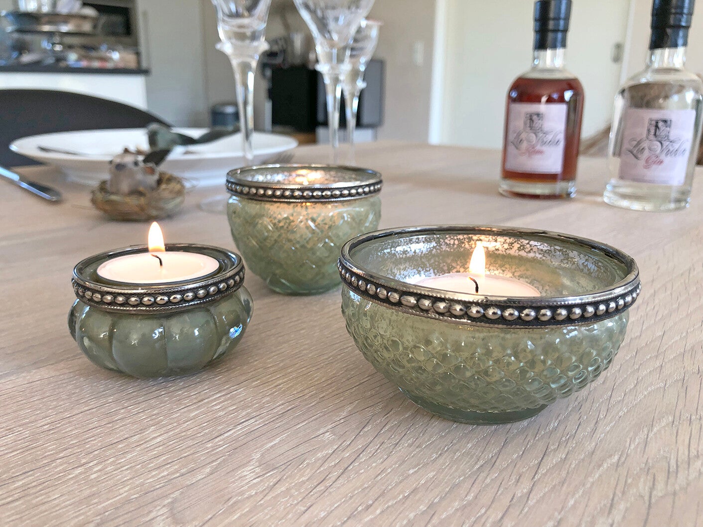 Fyrfadsglas m. sølvkant, grøn