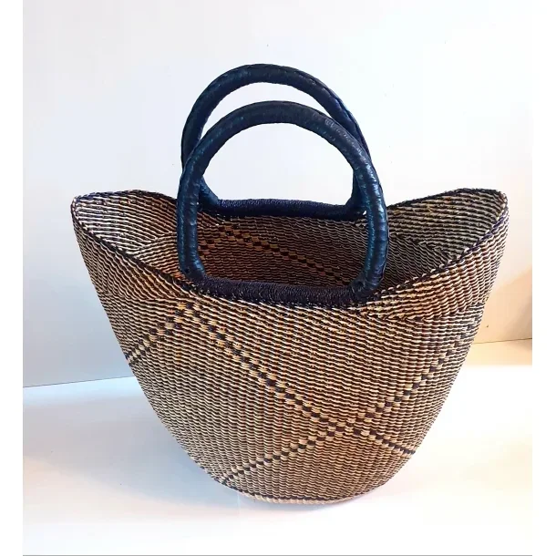 U-shape indkøbsnet håndflettet fra Ghana -Trad. mønster  Sort/natur