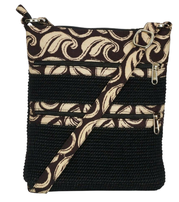 Skuldertaske i jute og bomuld - Sort