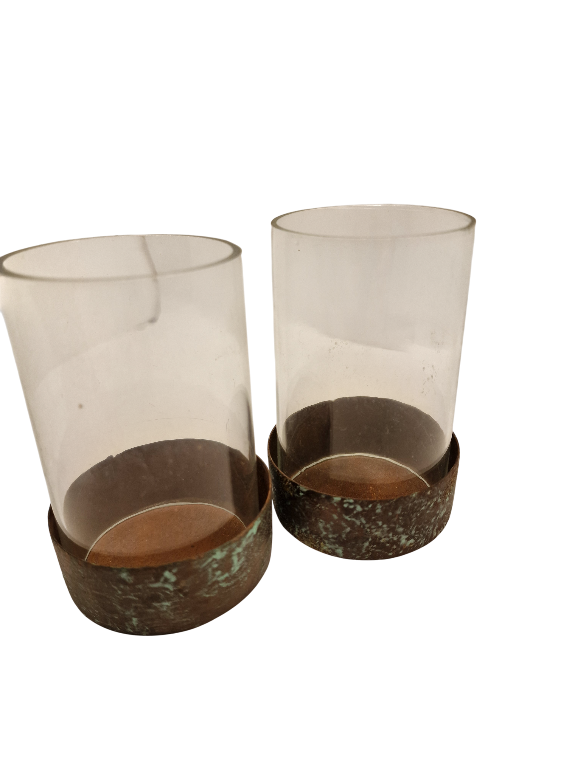 Fyrfadsstager i patineret jern med glas - sæt á 2