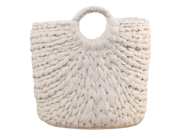 Potteskjuler /krukke med flet og håndtag- Creme/medium