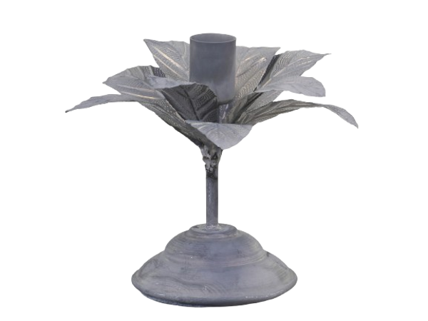 Lysestage med blomst i antik zink