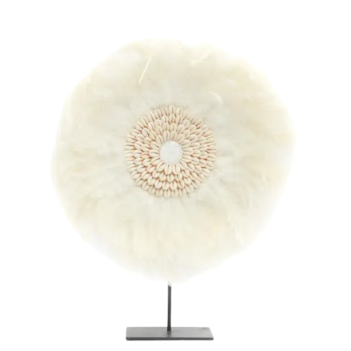 Fjerdekoration på fod á la Jujuhat 40cm. Hvid