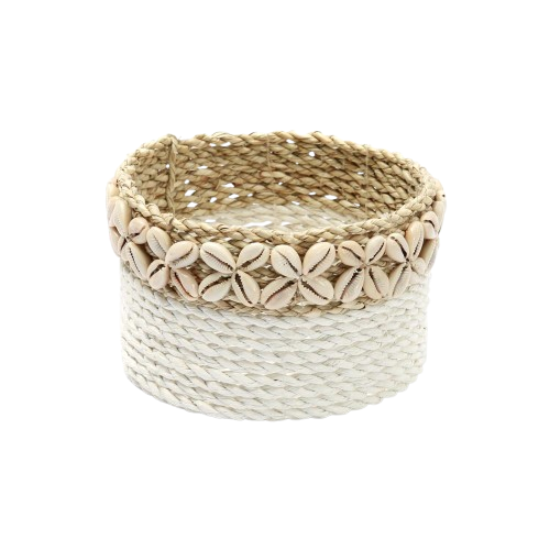 Flettet kurv med cowrie skaller fra Bali - small