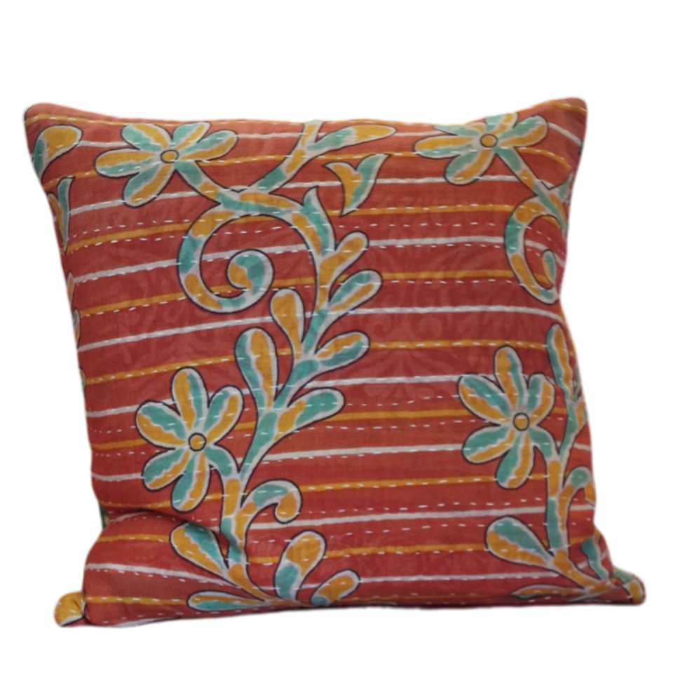 Kantha quilt pudebetræk med to sider 40x40 cm