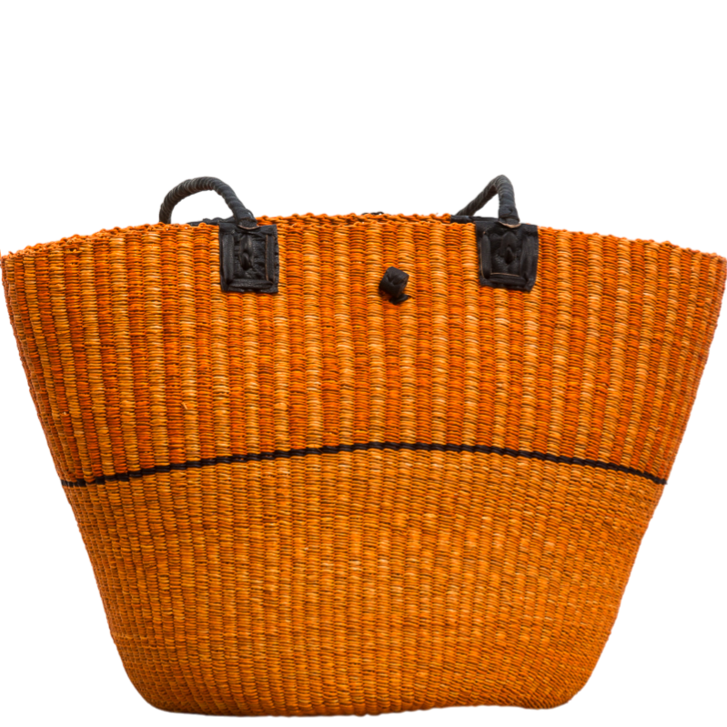Flettet skuldertaske med læderremme - Orange