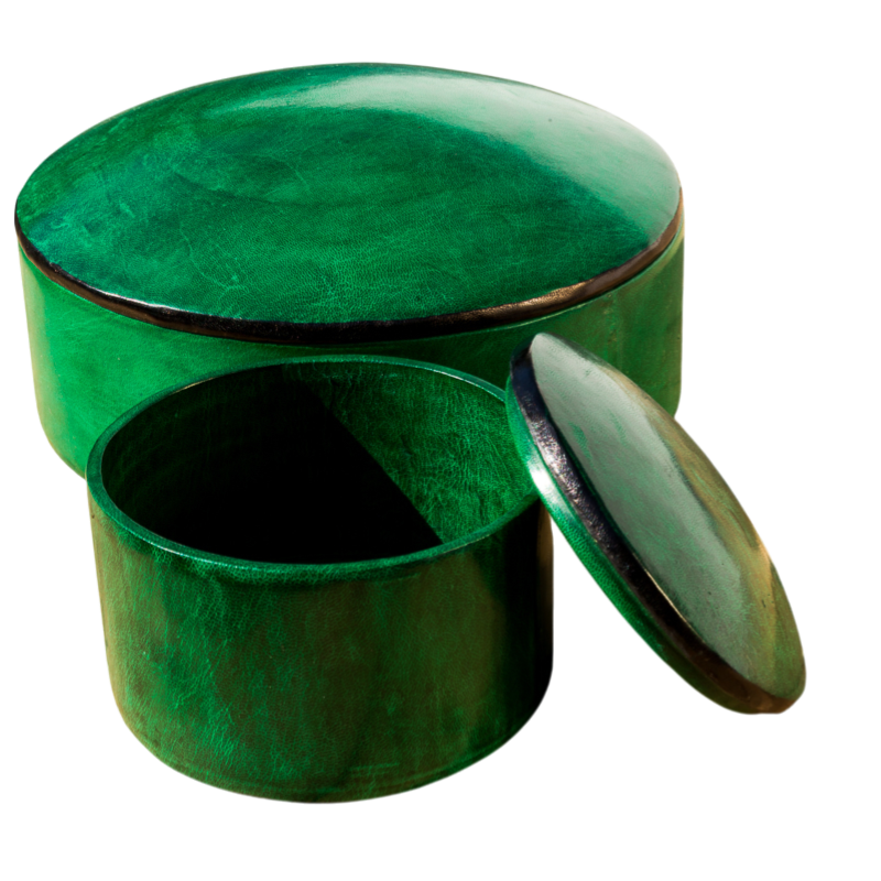 Håndlavede læderbokse i mørkegrøn