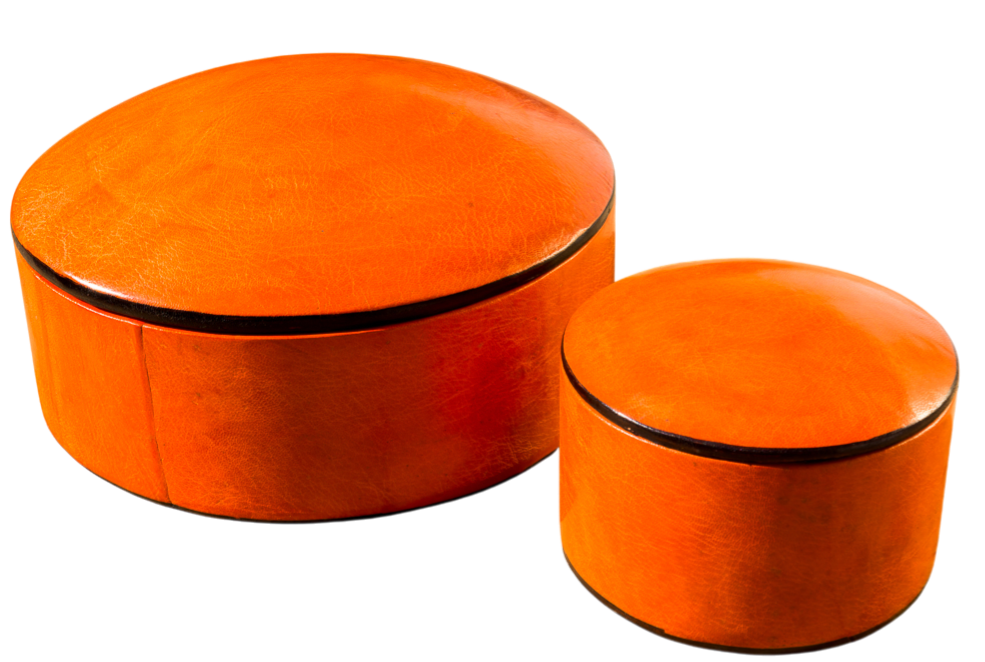 Håndlavede læderbokse i orange