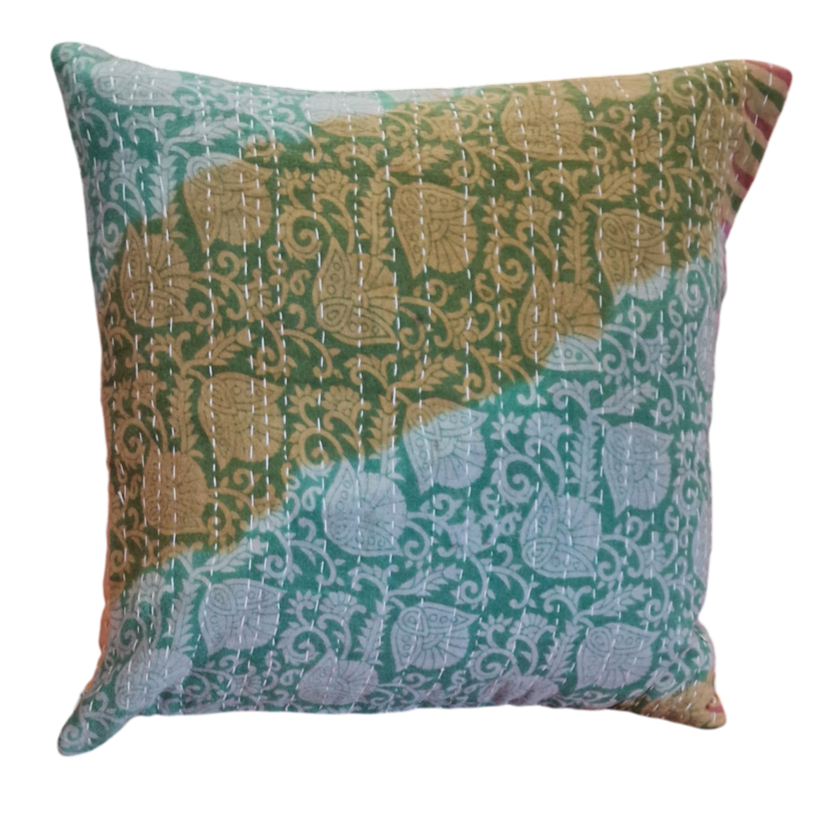 Kantha quilt pudebetræk med to sider 40x40 cm