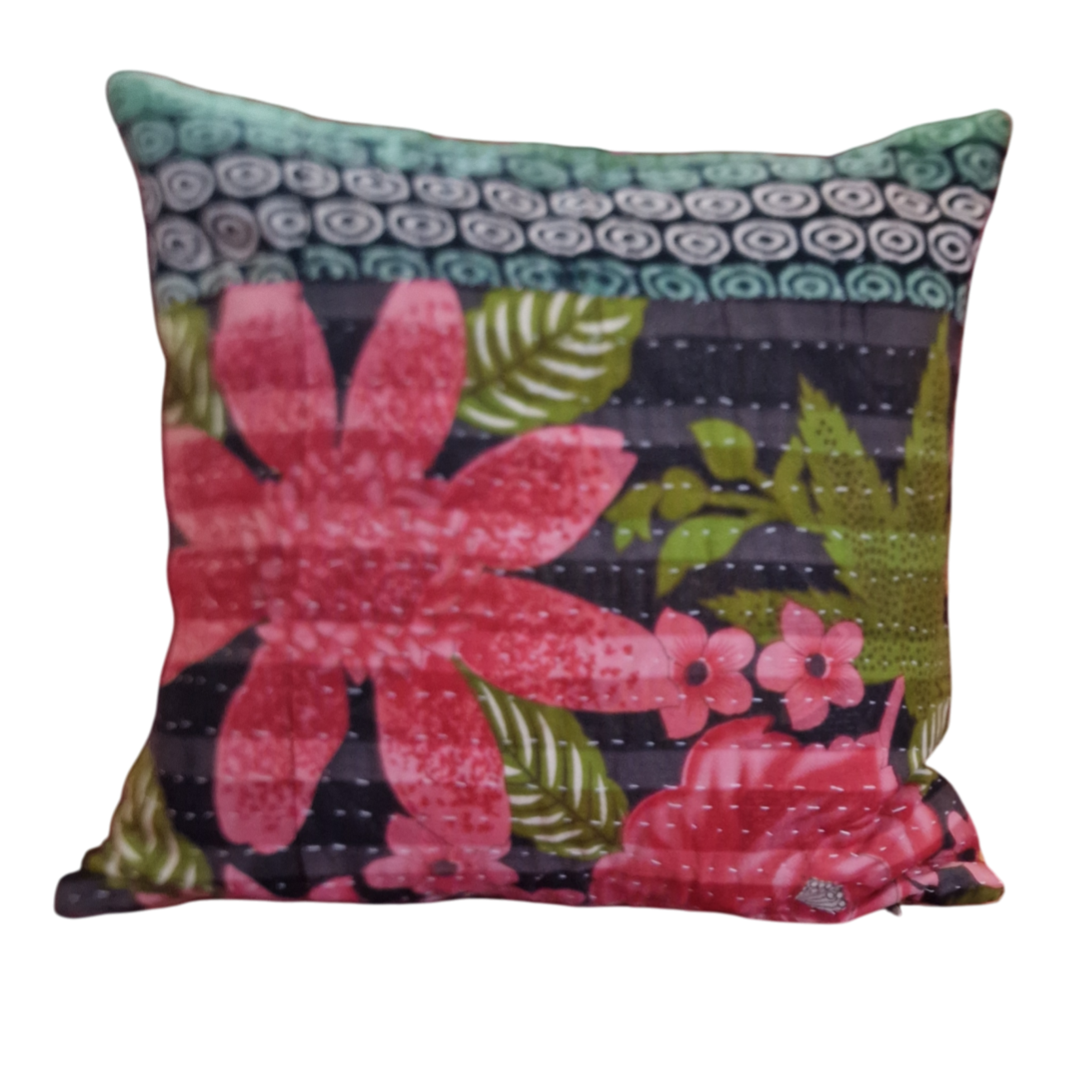 Kantha quilt pudebetræk med to sider 40x40 cm