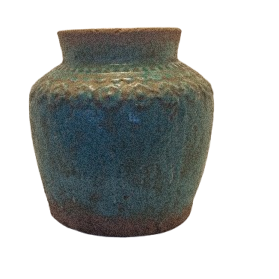 Glaseret lerkrukke i turkis med mønster