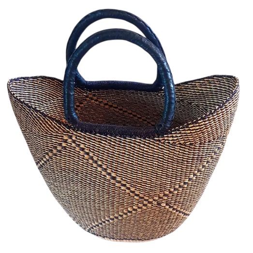 U-shape indkøbsnet håndflettet fra Ghana -Trad. mønster  Sort/natur