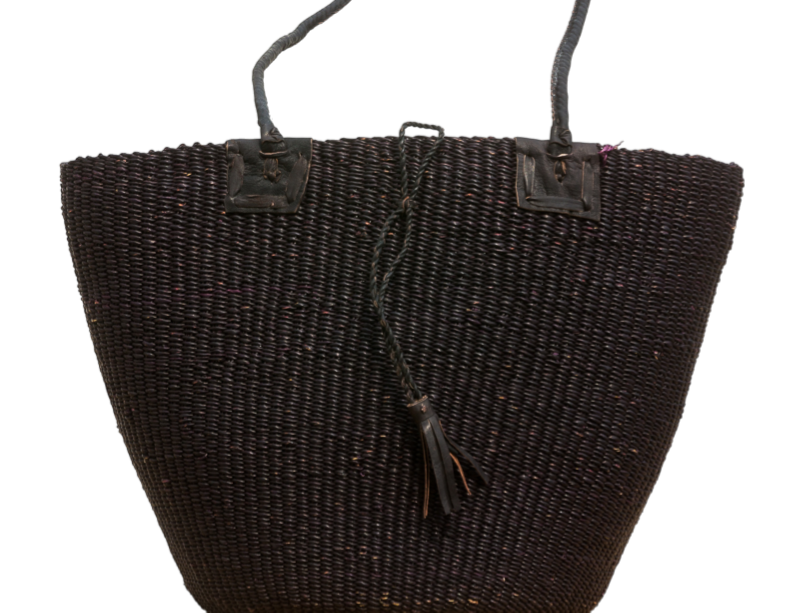 Flettet skuldertaske med læderremme - Sort