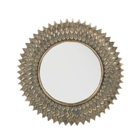 Rundt spejl med gulddekoration