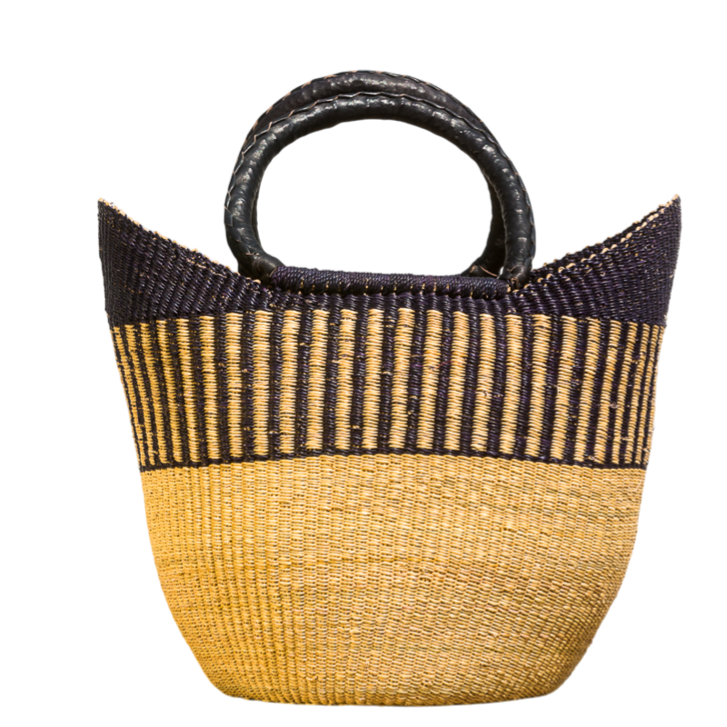 U-shape indkøbsnet håndflettet fra Ghana - Natur/sort