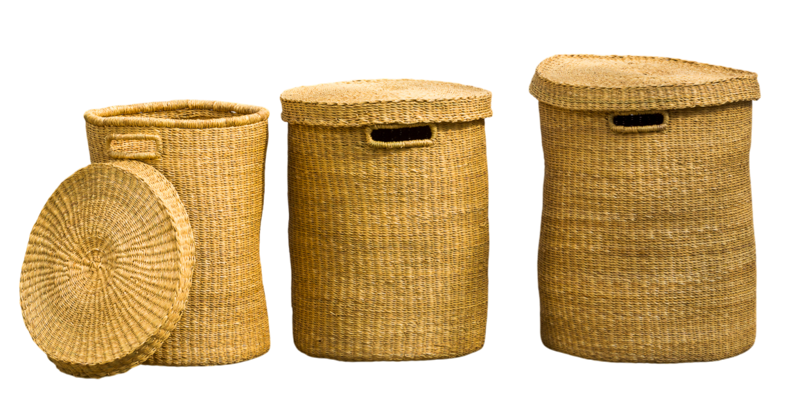 Vasketøjskurv med låg / Natur - sæt á 3