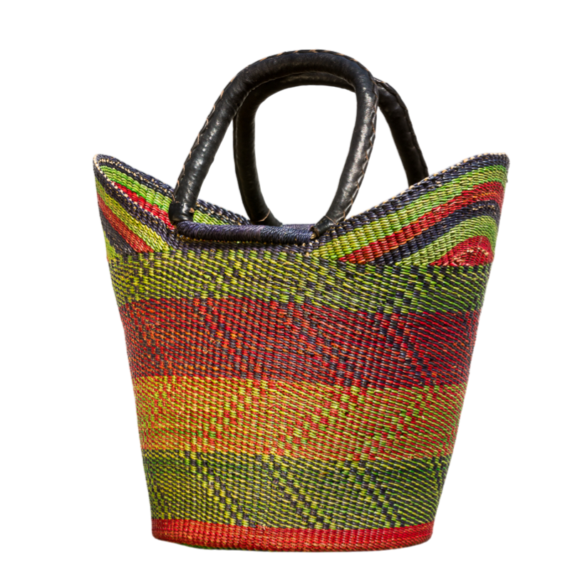 U-shape indkøbsnet håndflettet fra Ghana - Trad. farve