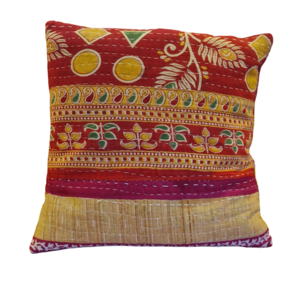 Kantha quilt pudebetræk med to sider 40x40 cm