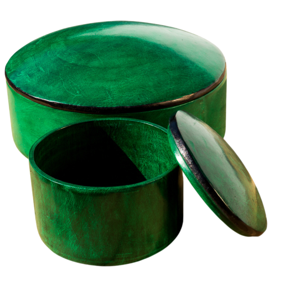 Håndlavede læderbokse i mørkegrøn